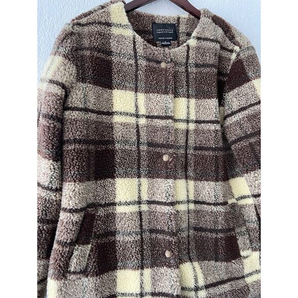 Sanctuary Plaid Snap Button Sherpa Teddy Coat Button Jacket Size Medium - Picture 2 of 8